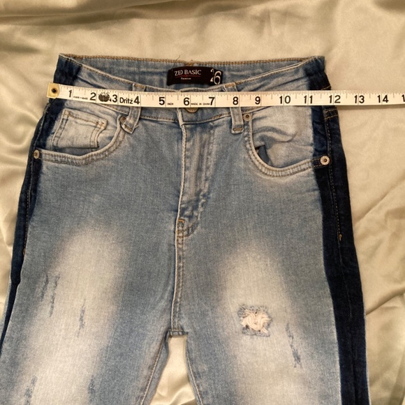 Zeo Basic Premium Tuxedo Stripe Skinny Distressed Hi Wst Jeans 26 Fit Lk 25 EUC - Picture 9 of 16
